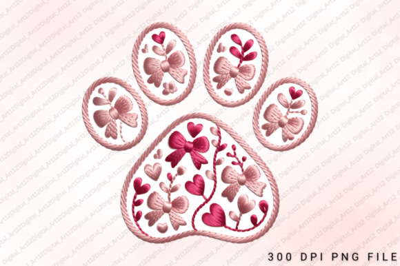 Pink Bow Paw Print Embroidery Style Pet Review